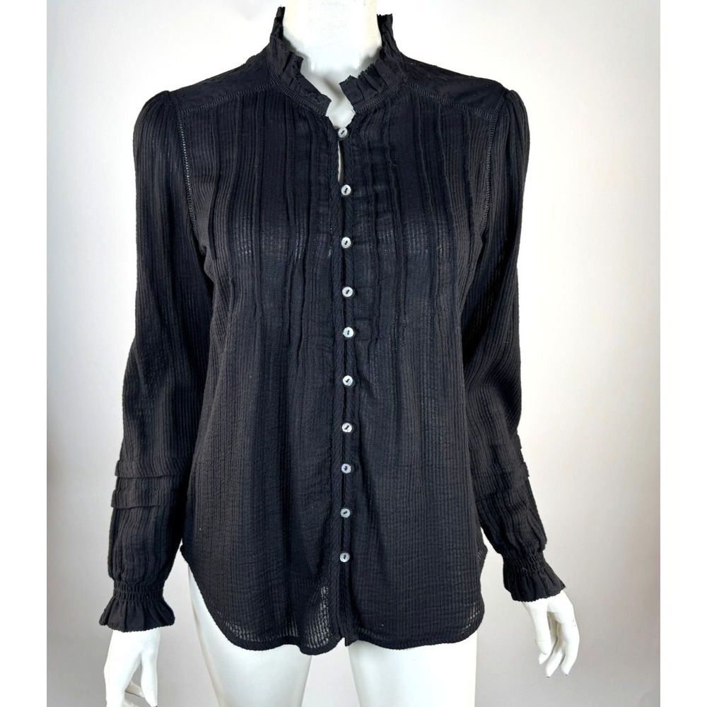 Faherty Willa Peasant Blouse Women S EUC Long Sleeve Cotton Button-up Shirt Top‎